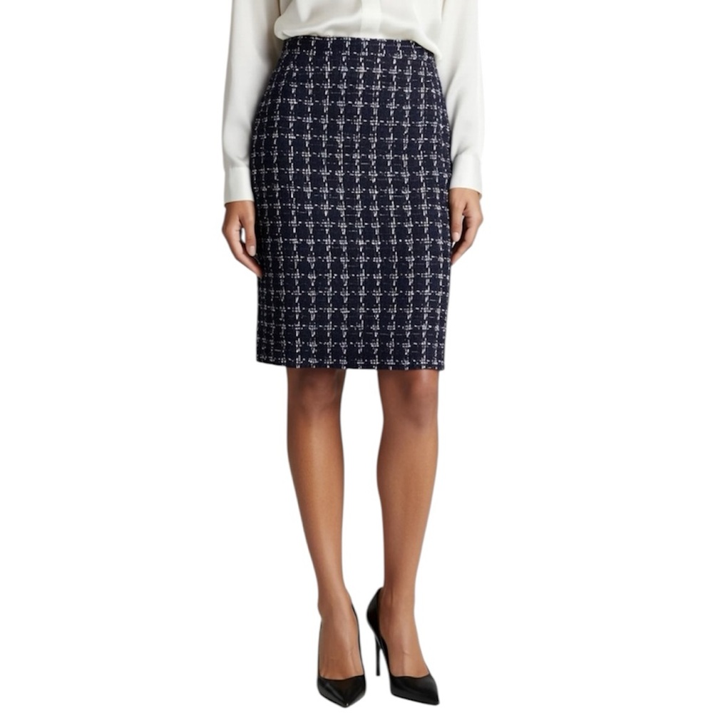 J. CREW Lady Liberty Tweed Blue Metallic Houndstooth No. 2 Pencil Skirt